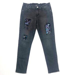 Total Girl Jeans Kids 16-1/2 Plus Black Holographic Sequin Patches